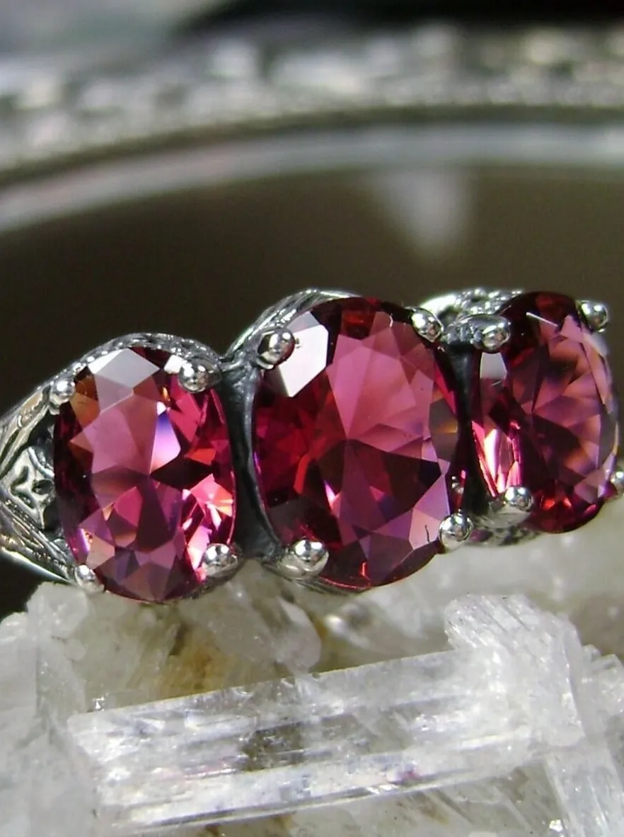 Trinity Ruby Ring, Natural or Simulated Triple Gem Art Deco Ring | Vintage Style Jewelry #D41