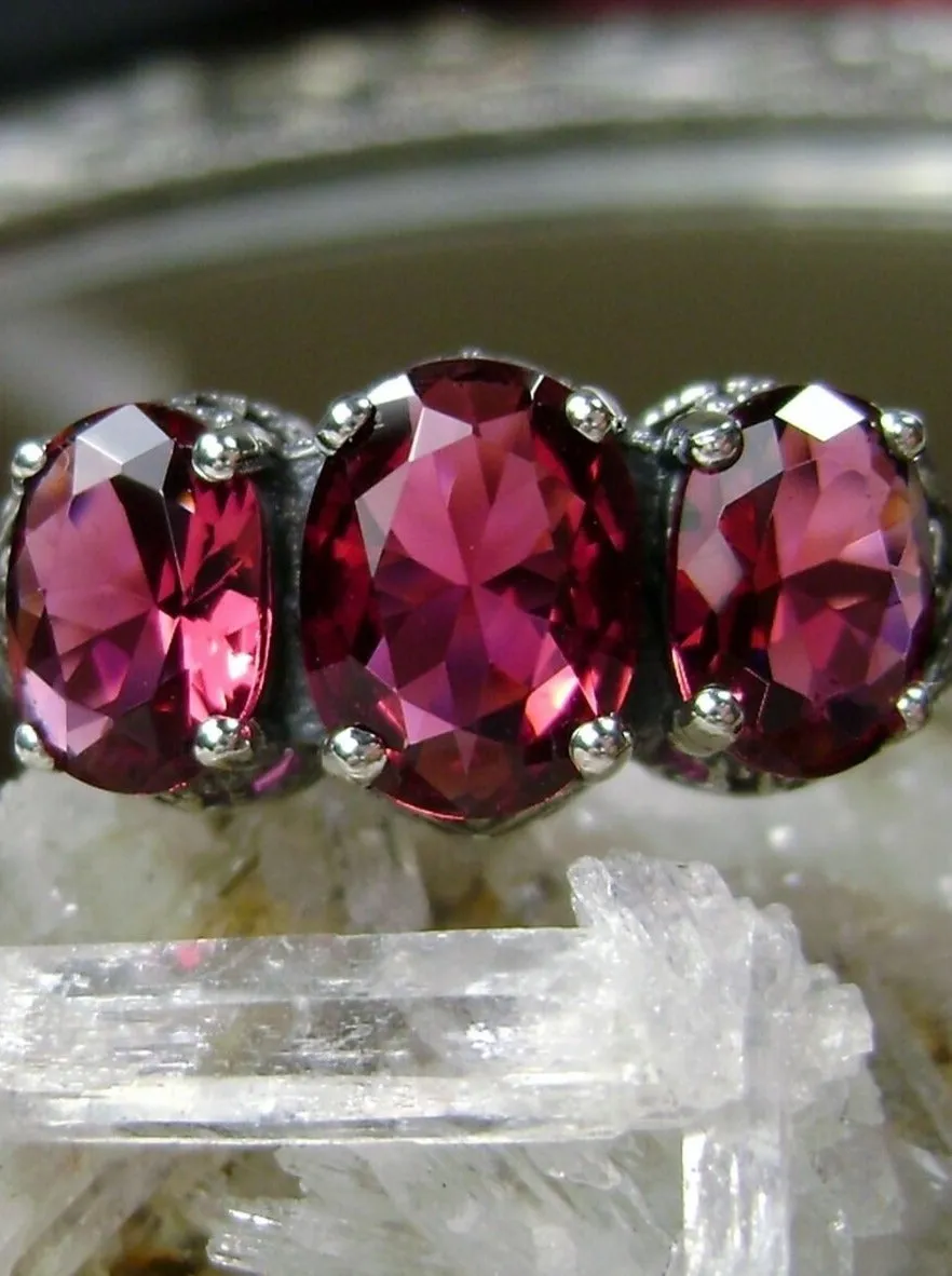 Trinity Ruby Ring, Natural or Simulated Triple Gem Art Deco Ring | Vintage Style Jewelry #D41