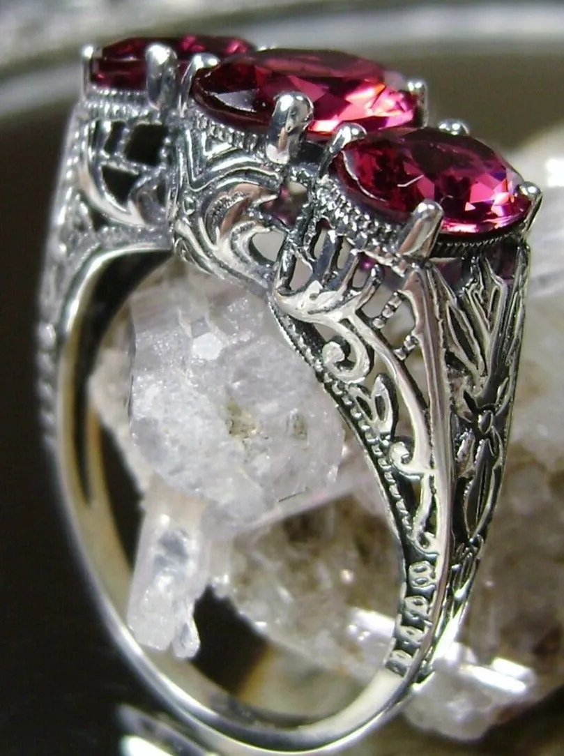Trinity Ruby Ring, Natural or Simulated Triple Gem Art Deco Ring | Vintage Style Jewelry #D41