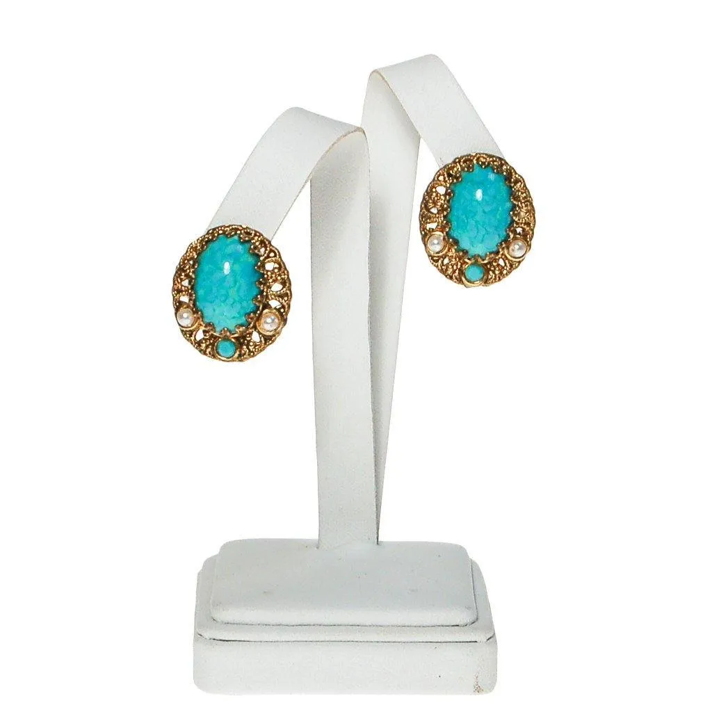 Turquoise, Pearl and Gold Filigree Earrings
