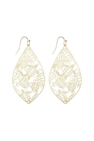 TURTLE FILIGREE LEAF SHAPE FISH HOOK EARRINGS