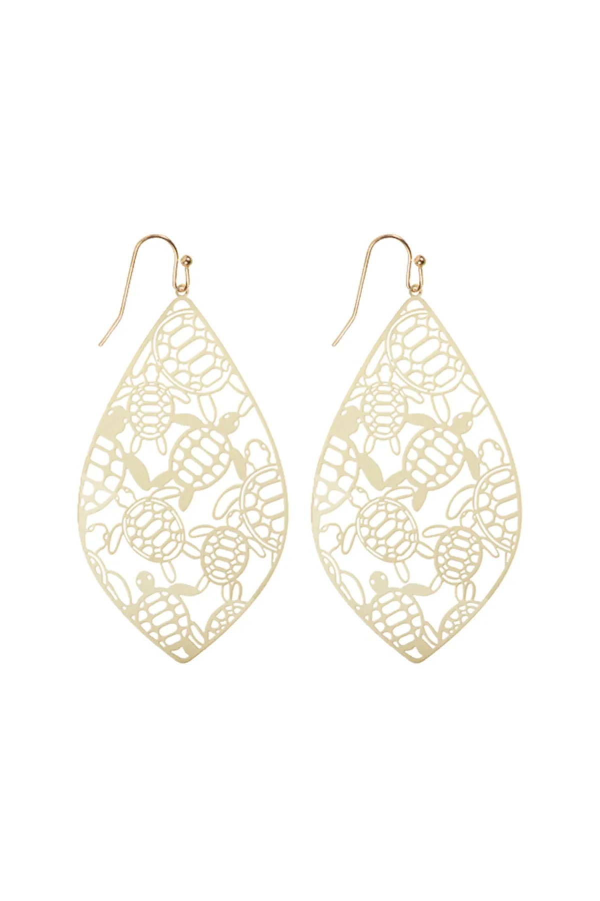TURTLE FILIGREE LEAF SHAPE FISH HOOK EARRINGS