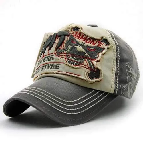 Unisex Cotton Washed Skeleton Embroidery Baseball Cap