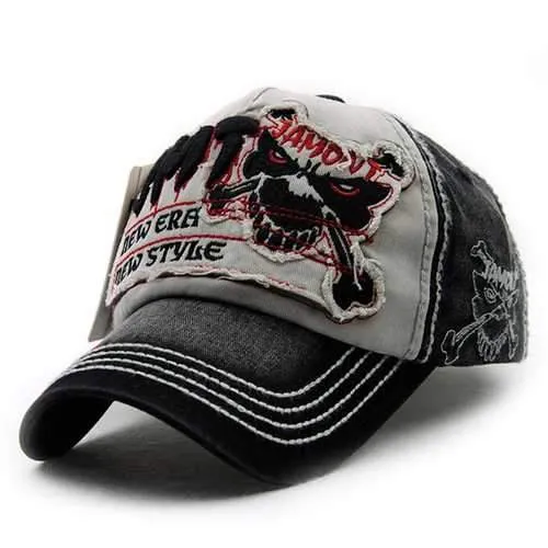 Unisex Cotton Washed Skeleton Embroidery Baseball Cap