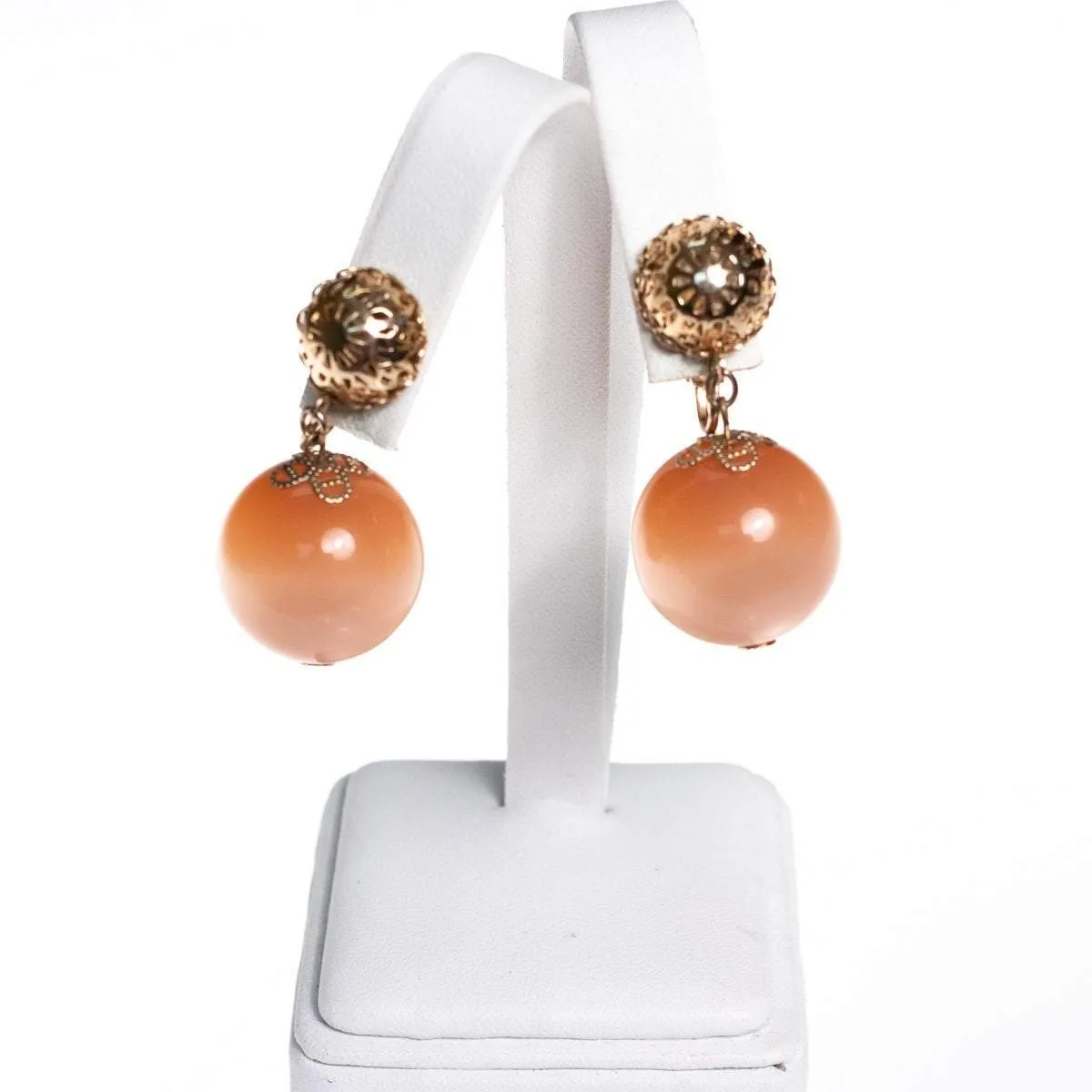 Vintage 1960s Peach Moonglow Earrings with Gold Detailing