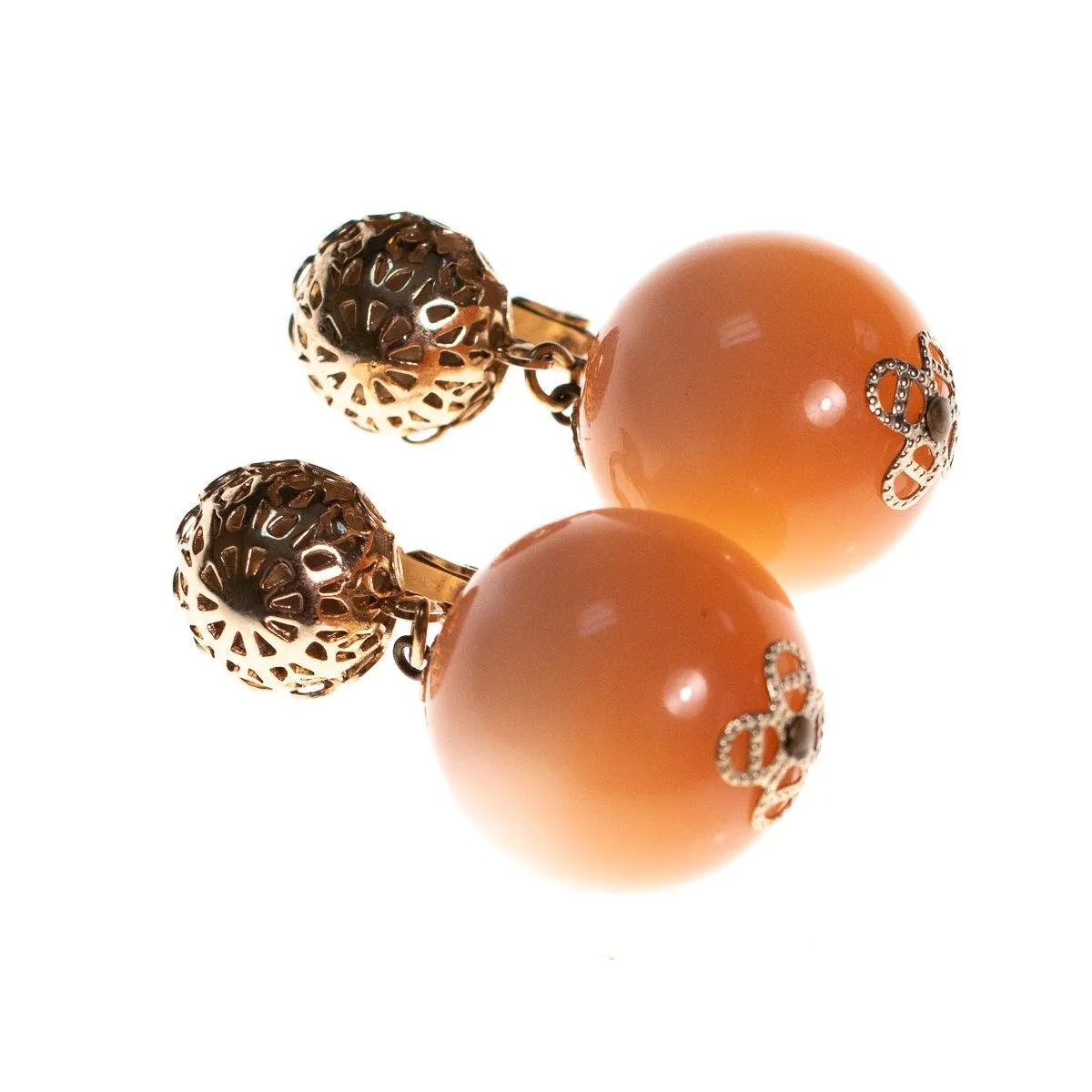 Vintage 1960s Peach Moonglow Earrings with Gold Detailing