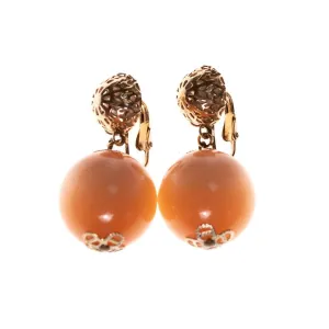 Vintage 1960s Peach Moonglow Earrings with Gold Detailing