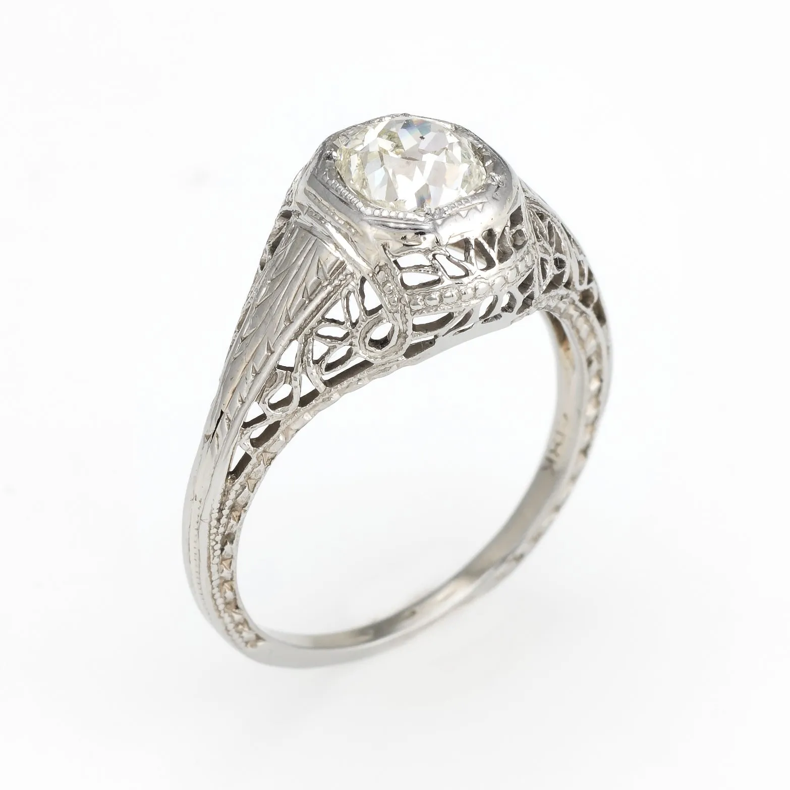 Vintage Art Deco Diamond Ring 0.60ctw Old Mine Filigree Engagement Jewelry