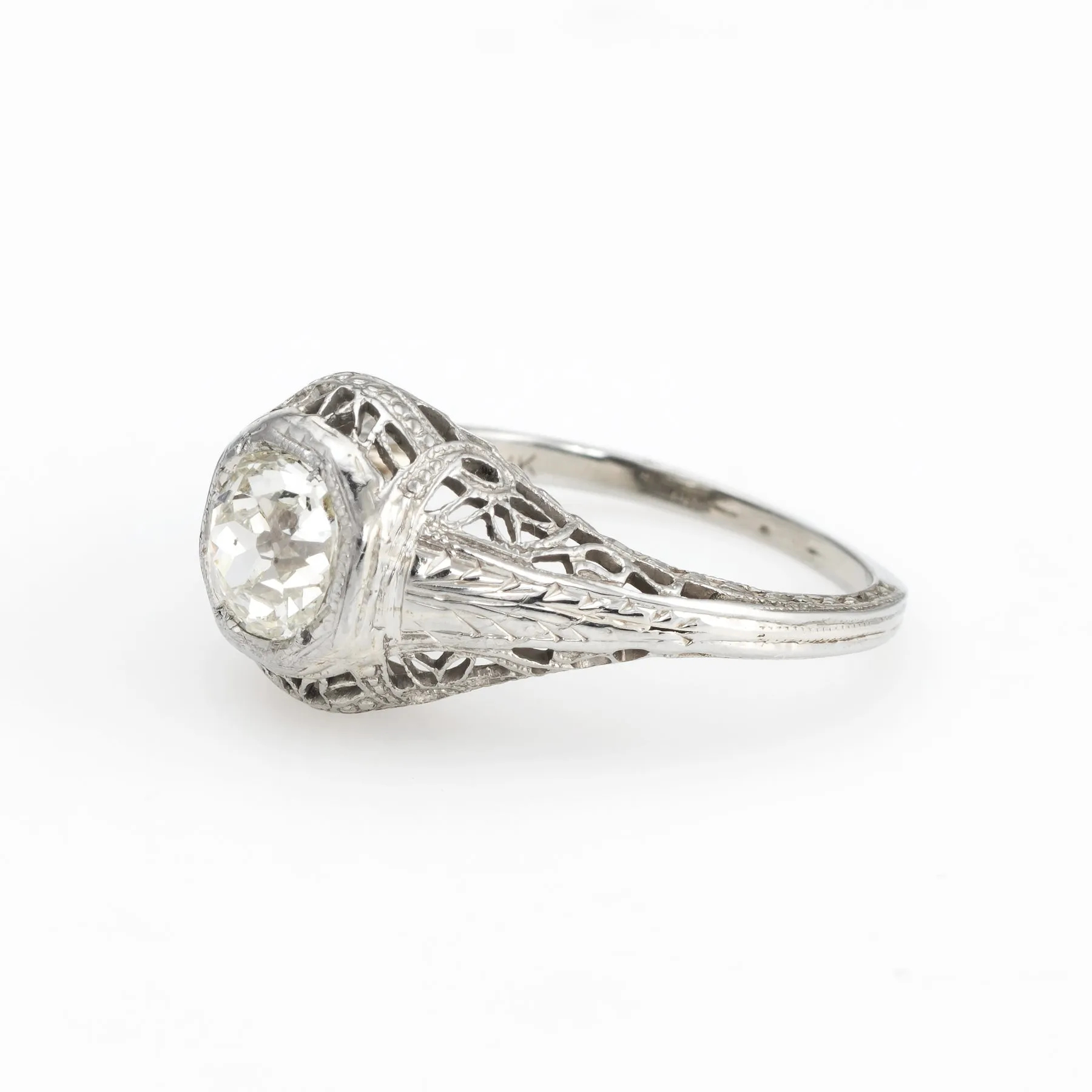 Vintage Art Deco Diamond Ring 0.60ctw Old Mine Filigree Engagement Jewelry