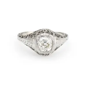 Vintage Art Deco Diamond Ring 0.60ctw Old Mine Filigree Engagement Jewelry