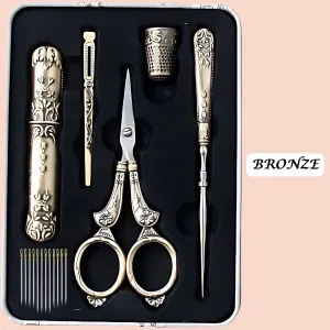 Vintage Engraved Sewing Set in Box