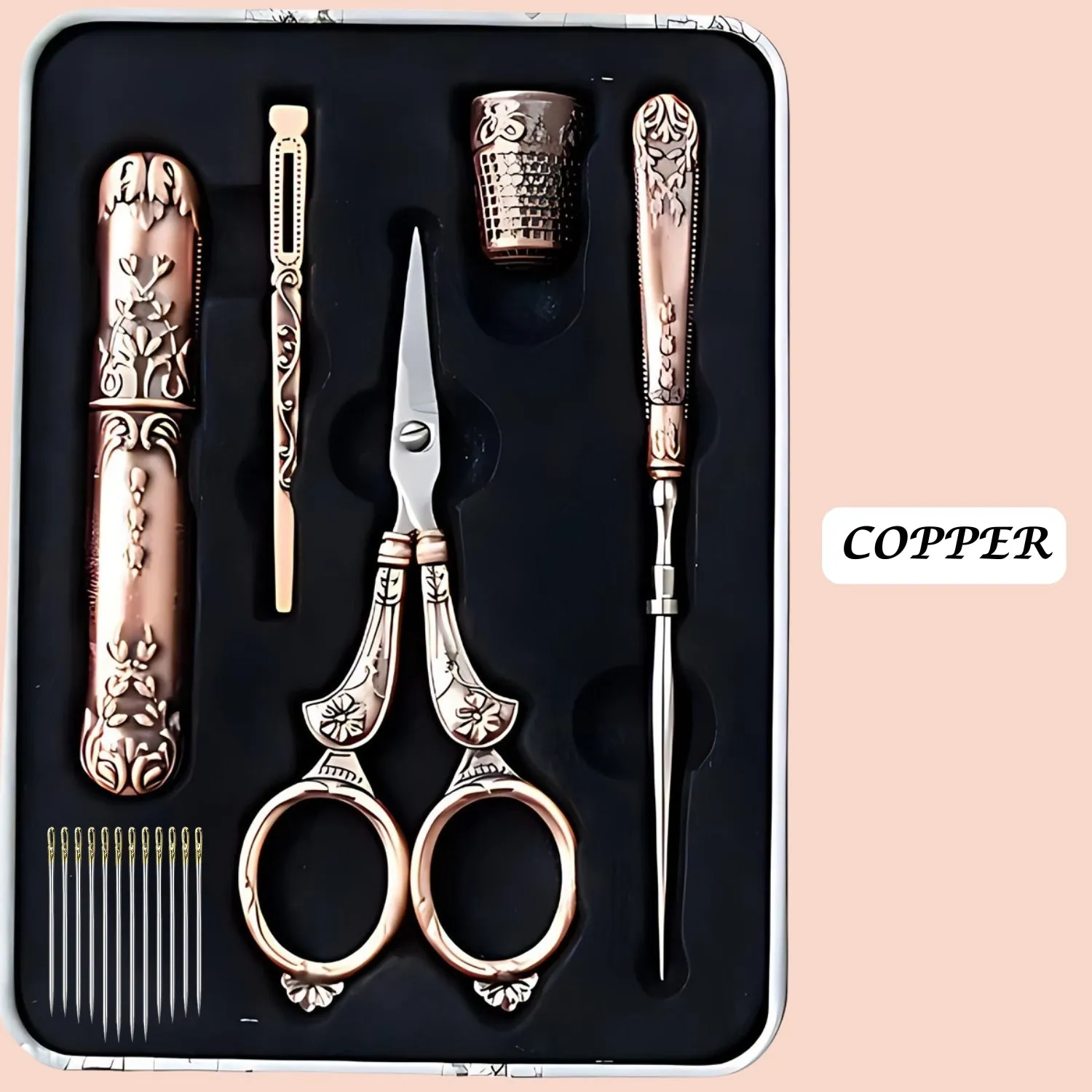 Vintage Engraved Sewing Set in Box