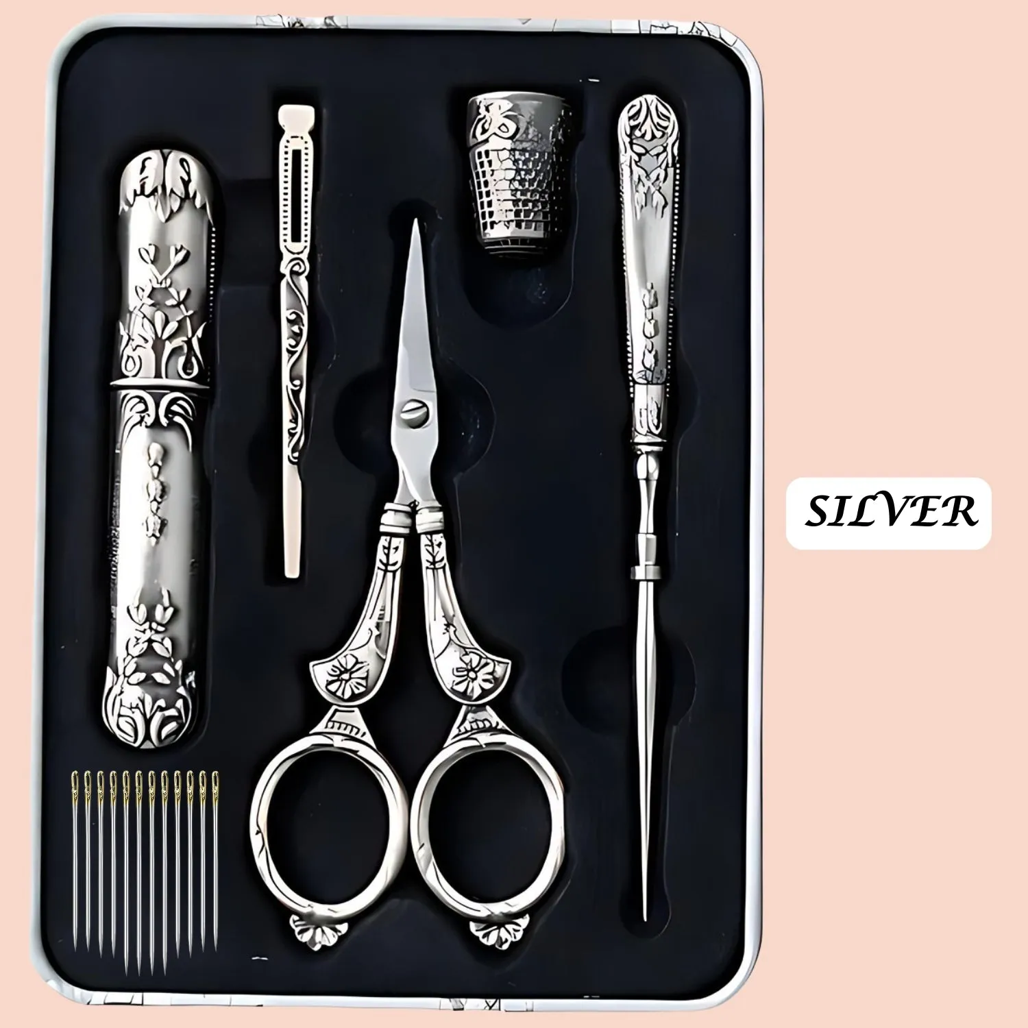 Vintage Engraved Sewing Set in Box