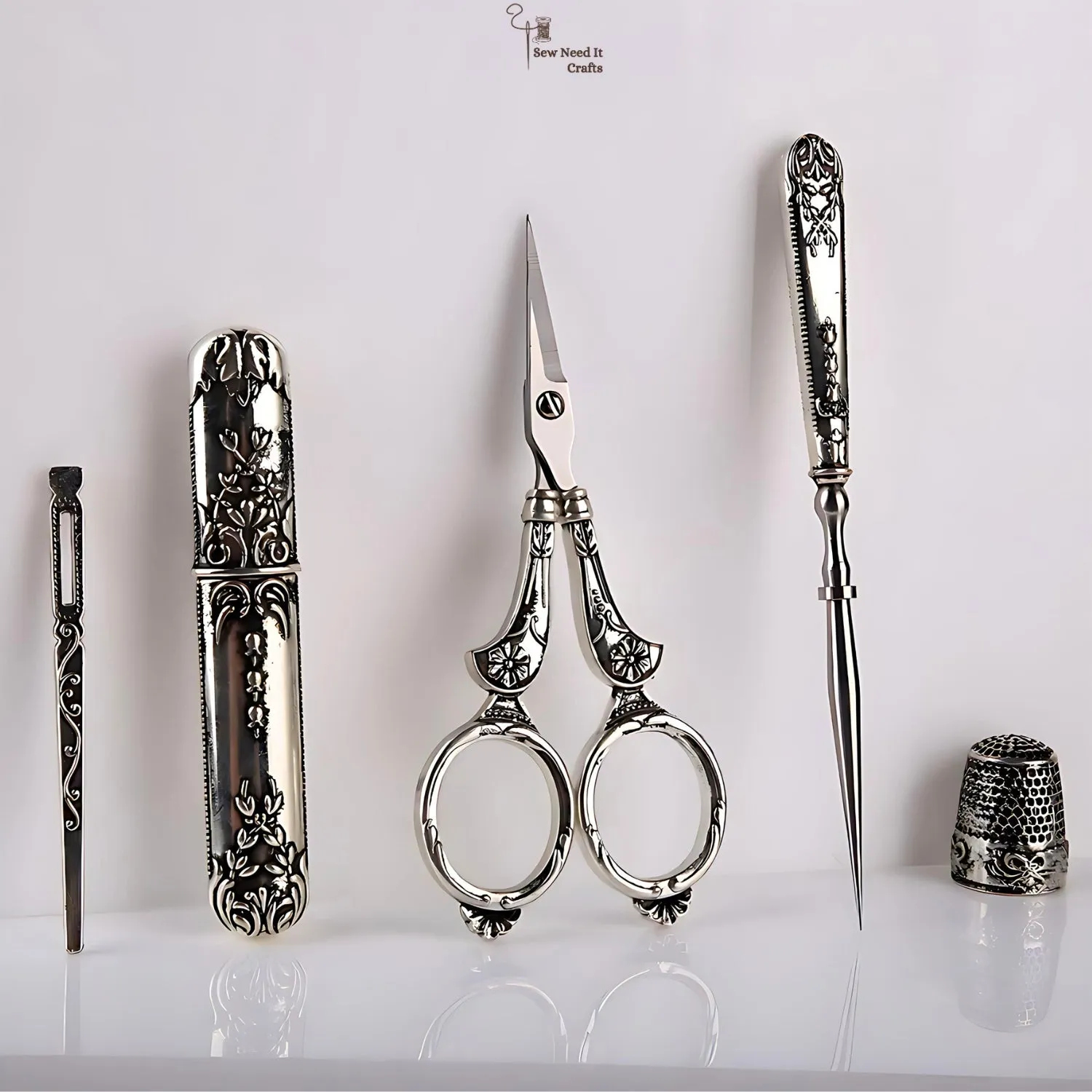 Vintage Engraved Sewing Set in Box