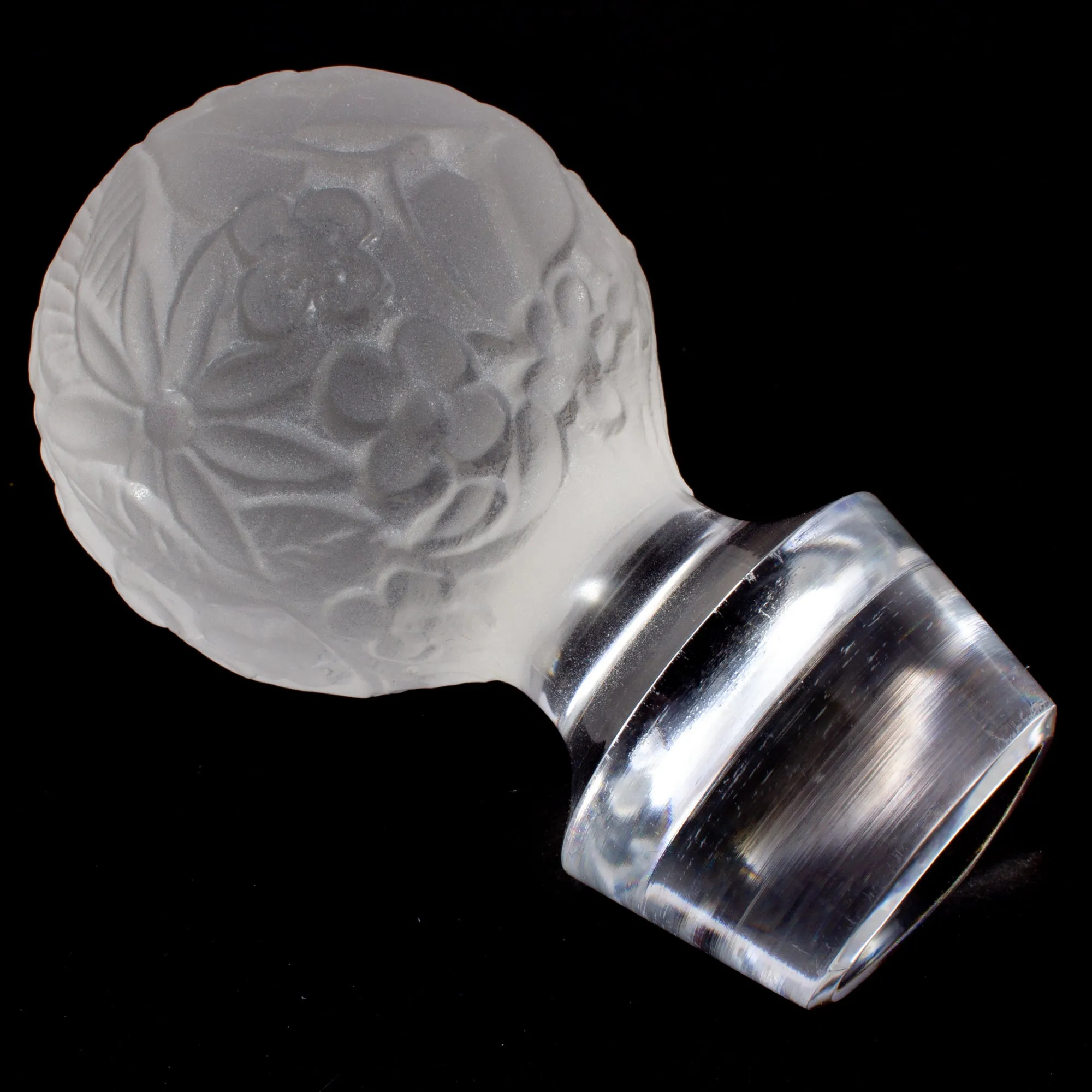 Vintage French Handblown Glass Decanter with Frosted Stopper