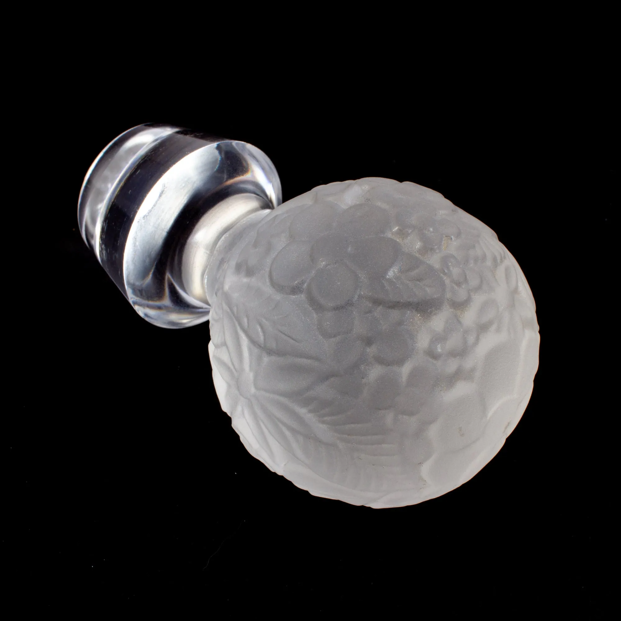 Vintage French Handblown Glass Decanter with Frosted Stopper