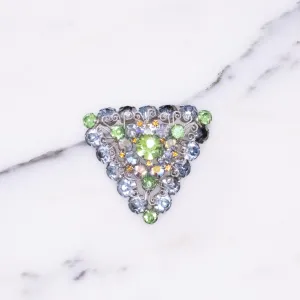 Vintage Light Blue Green Aurora Borealis and Citrine Rhinestone Brooch