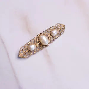 Vintage Miriam Haskell Gold Filigree Brooch with Pearls