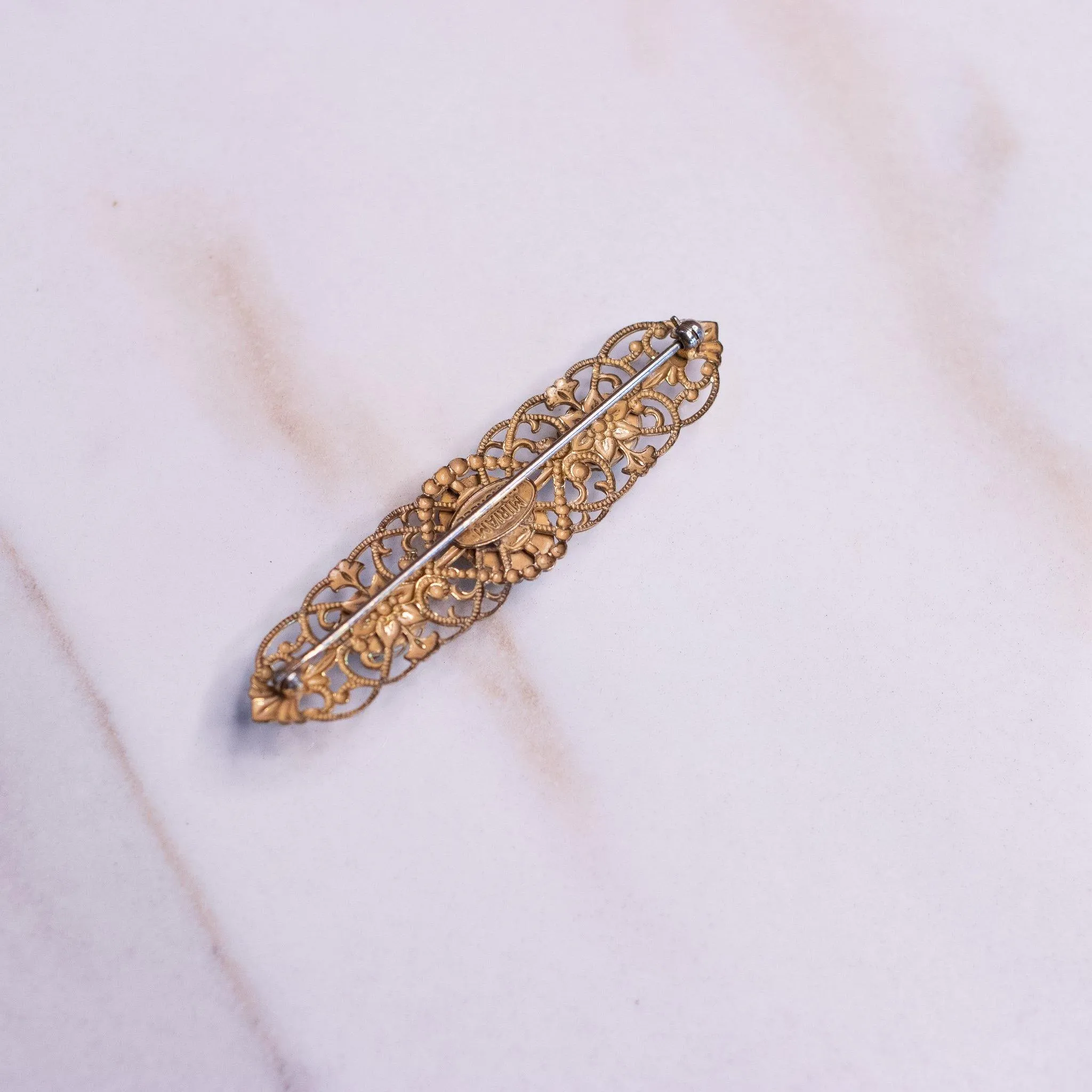 Vintage Miriam Haskell Gold Filigree Brooch with Pearls