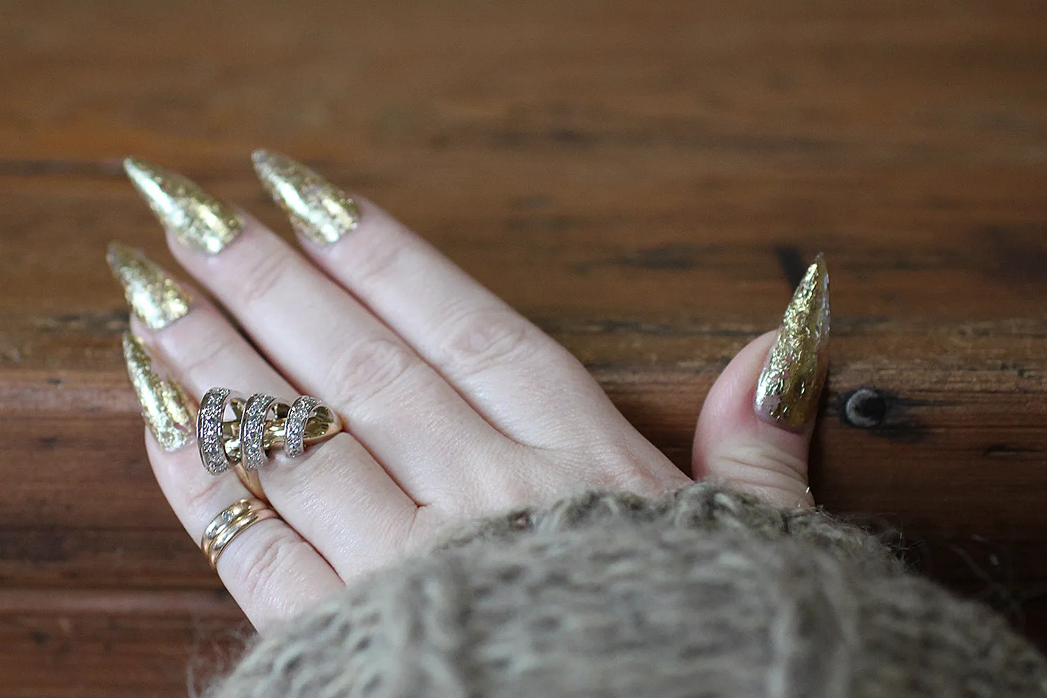Vintage Modernist Whirlwind Ring with Diamonds in 14k Gold
