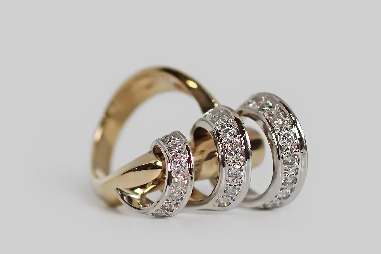 Vintage Modernist Whirlwind Ring with Diamonds in 14k Gold