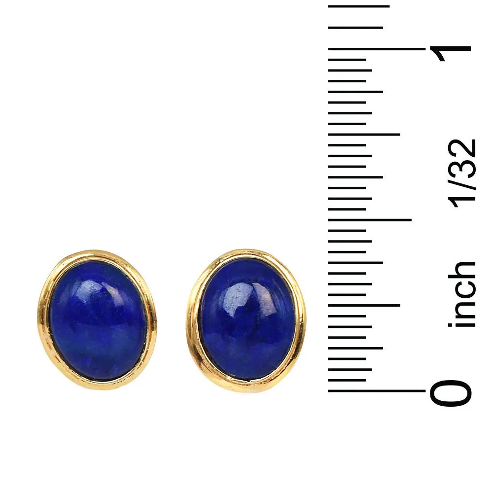 Vintage Oval Lapis Lazuli Bezel Set Stud Earrings in Yellow Gold
