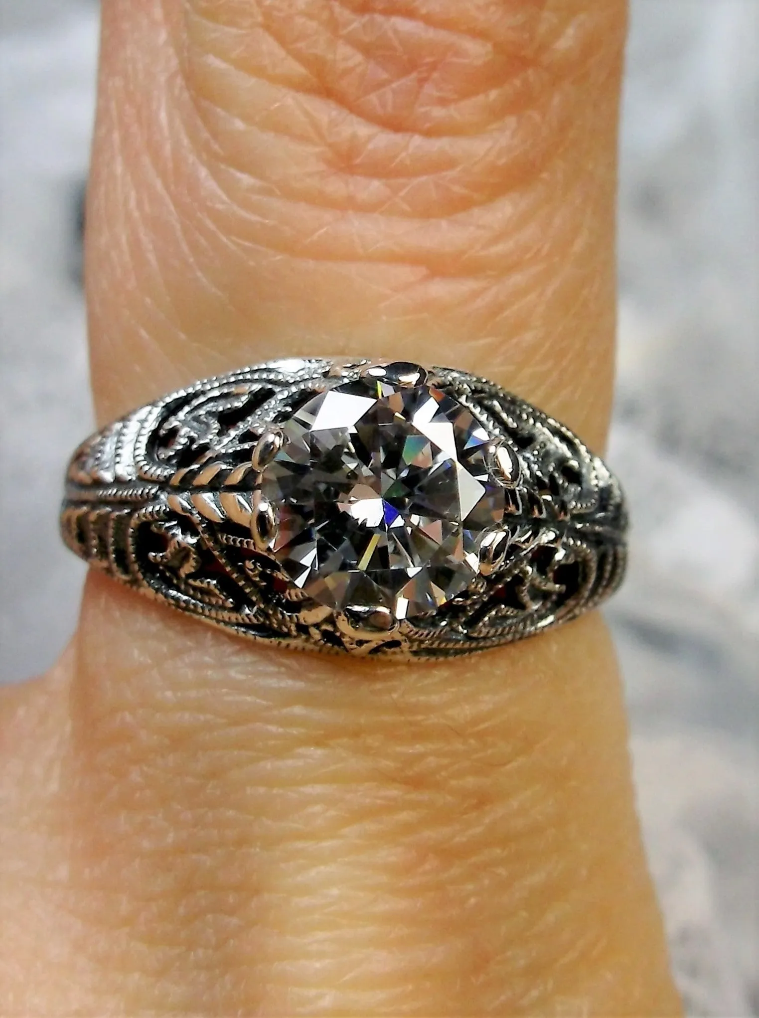 White CZ Ring, Romantic Wedding Corset Ring #D199