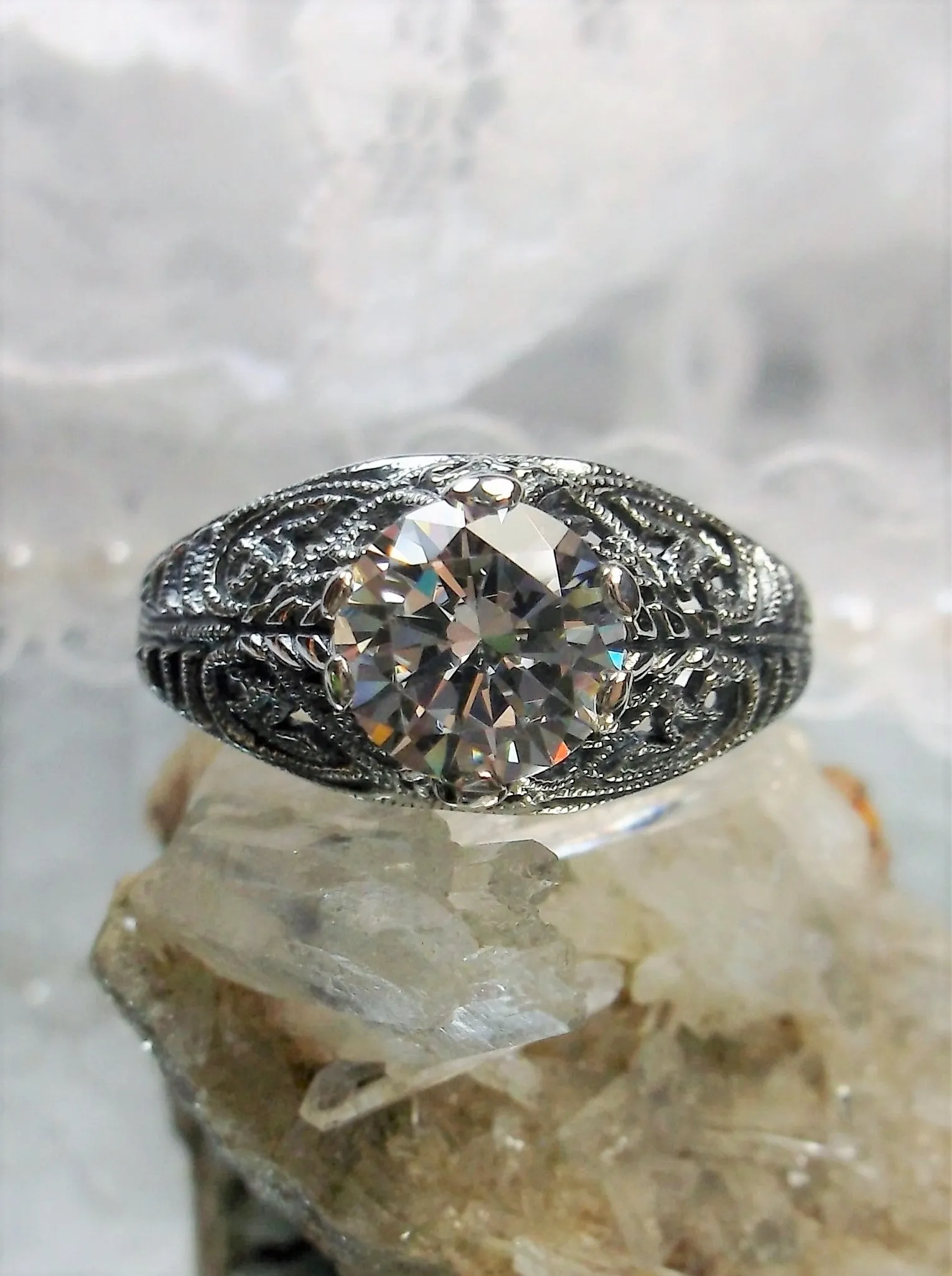 White CZ Ring, Romantic Wedding Corset Ring #D199