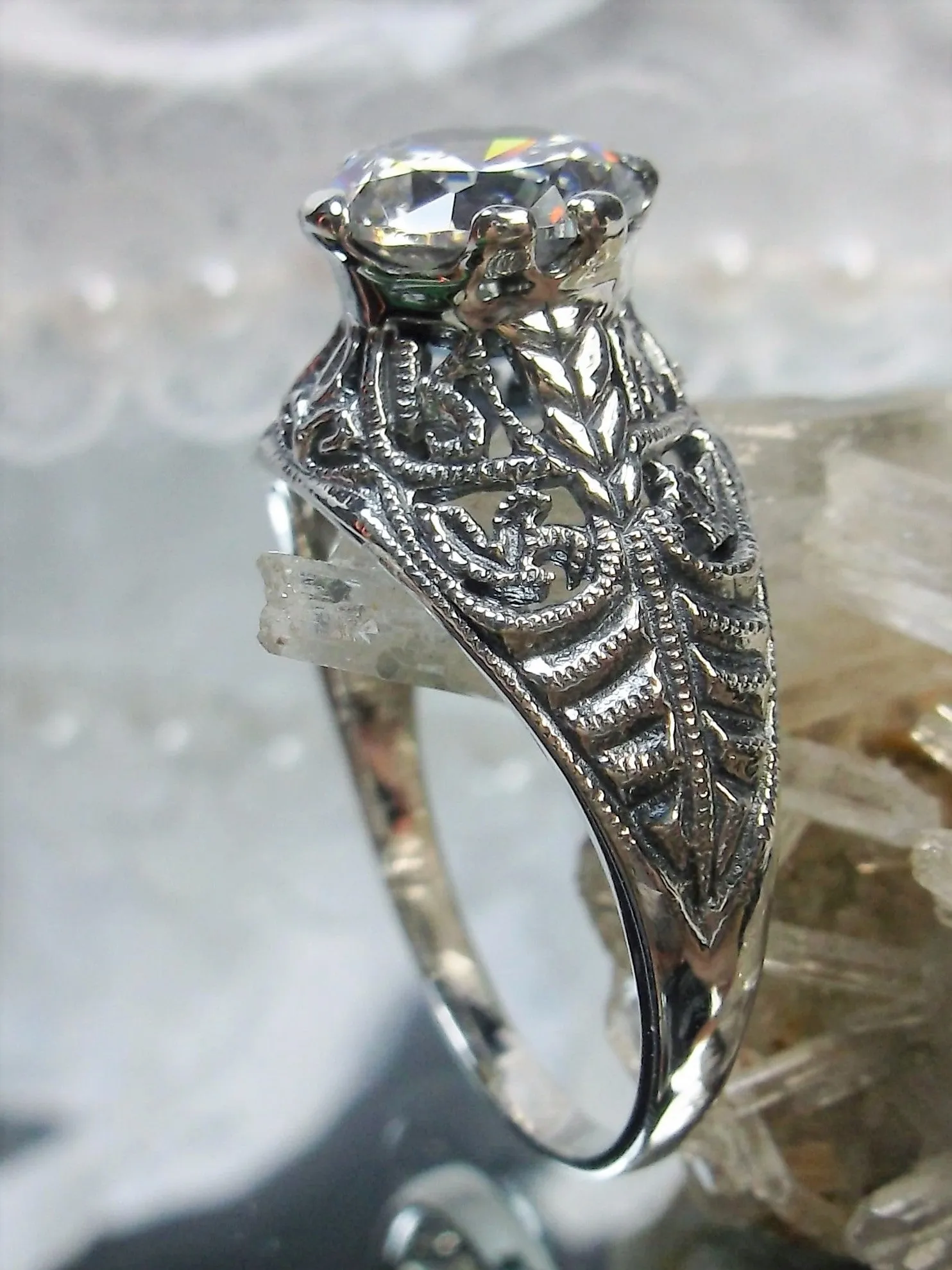 White CZ Ring, Romantic Wedding Corset Ring #D199