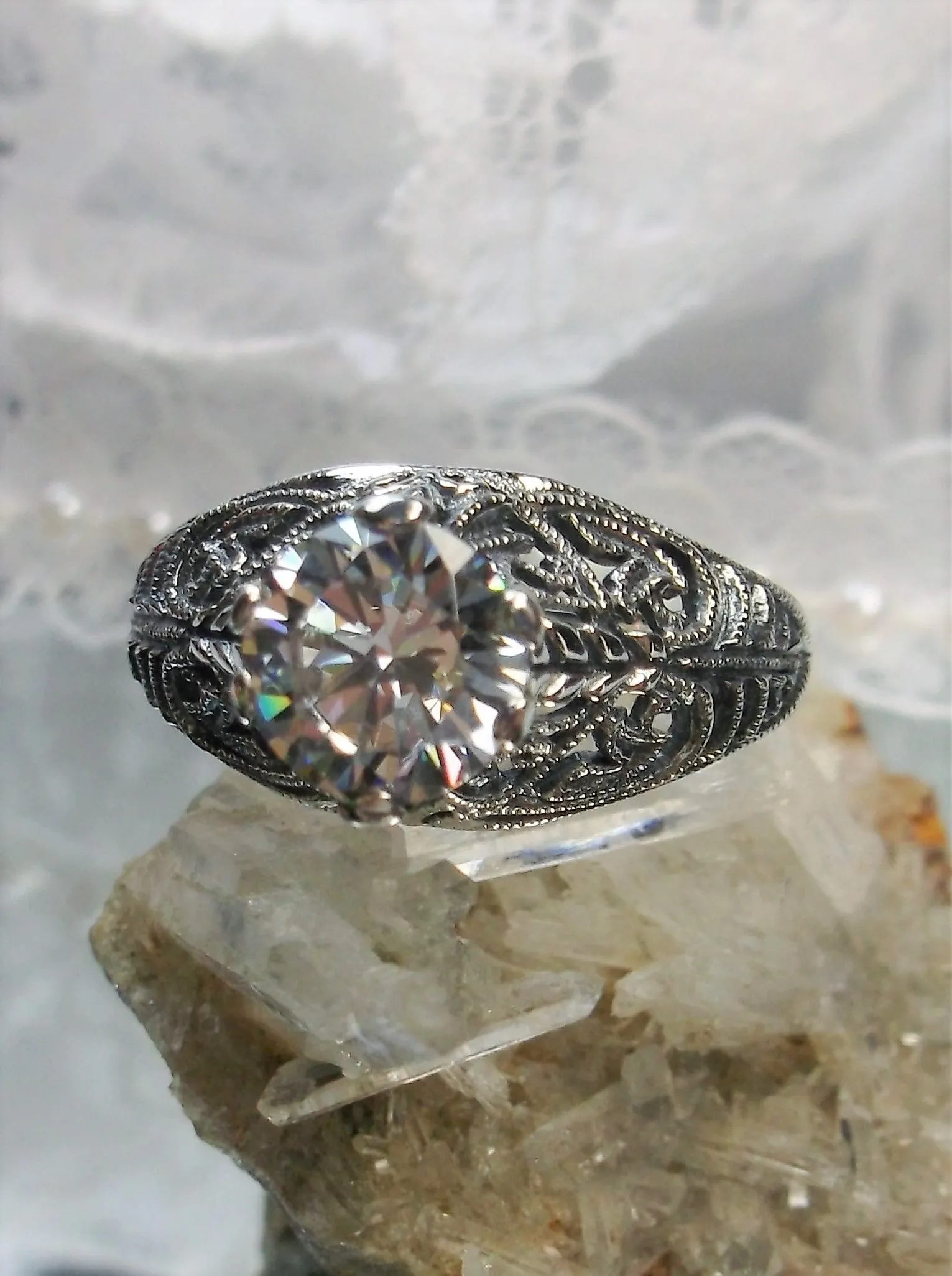White CZ Ring, Romantic Wedding Corset Ring #D199
