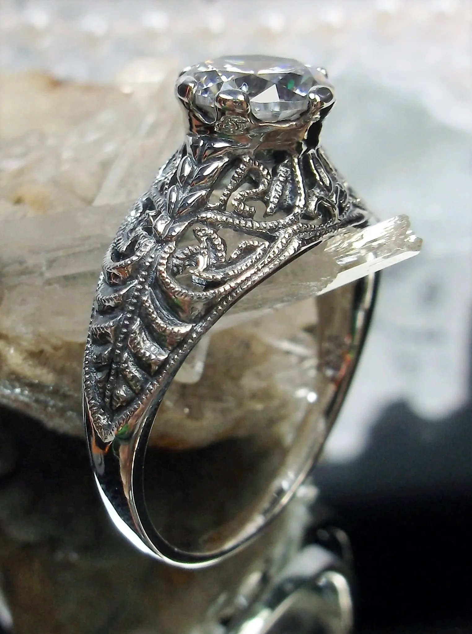 White CZ Ring, Romantic Wedding Corset Ring #D199