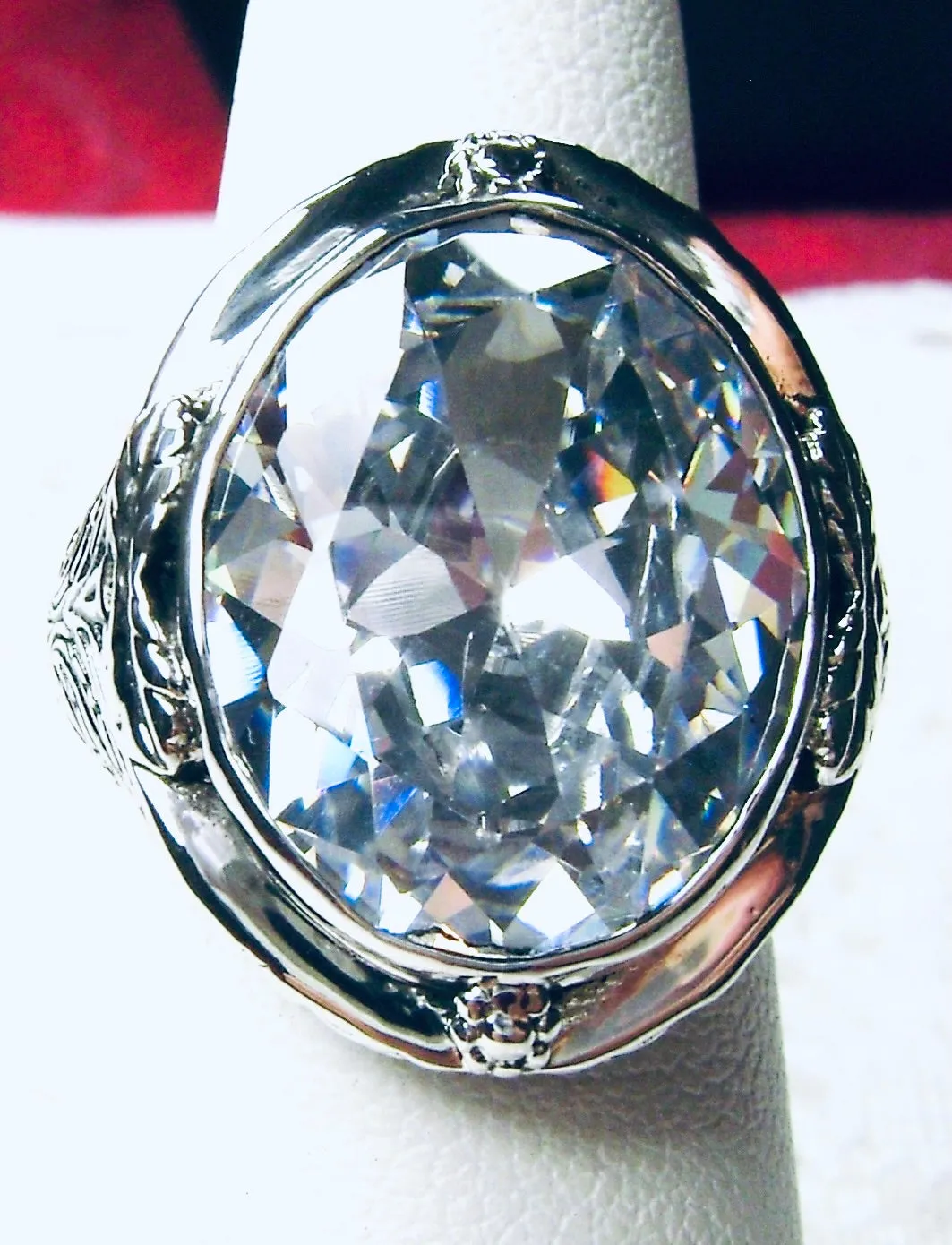 White CZ Ring, Size 7, Large Oval Ring, Victorian Jewelry Design#D2 - Ready to Ship