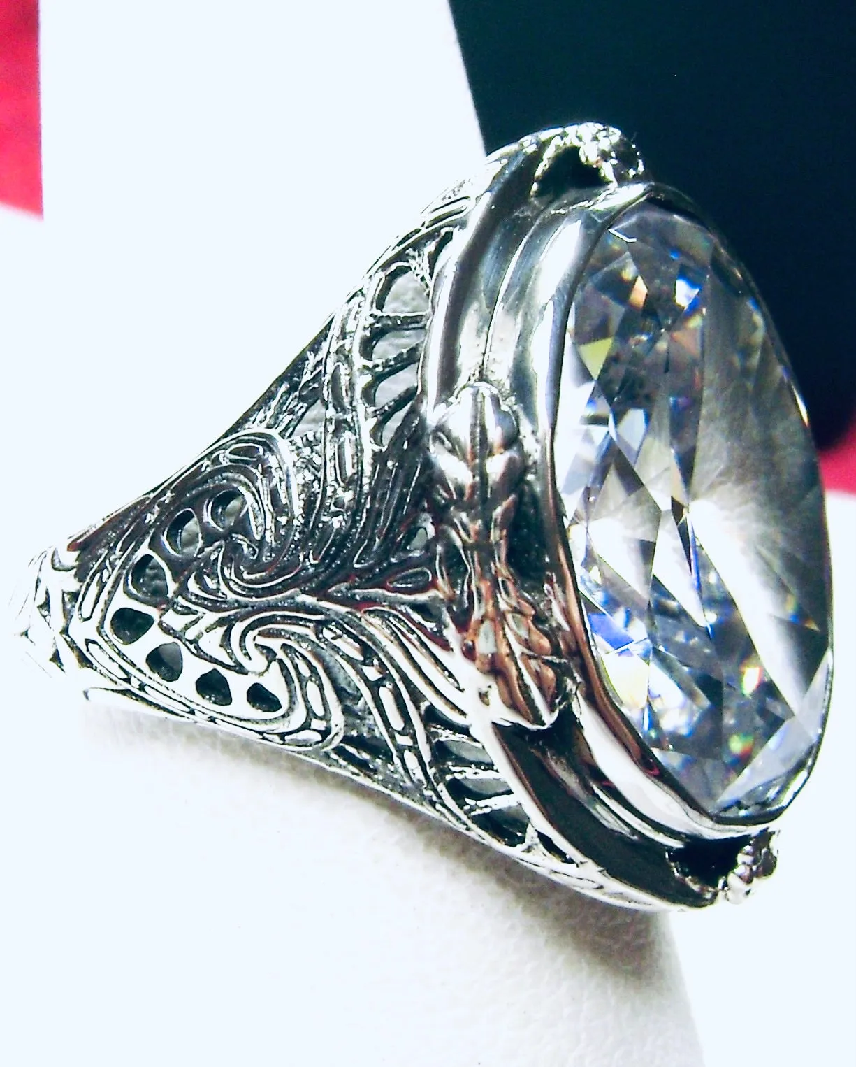 White CZ Ring, Size 7, Large Oval Ring, Victorian Jewelry Design#D2 - Ready to Ship