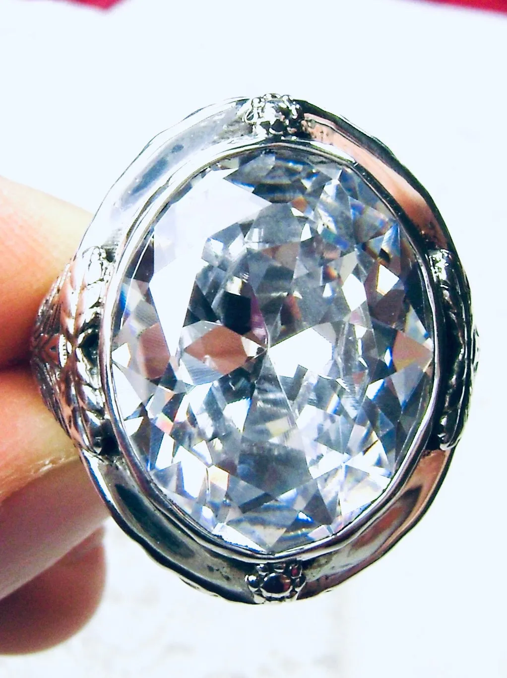White CZ Ring, Size 7, Large Oval Ring, Victorian Jewelry Design#D2 - Ready to Ship