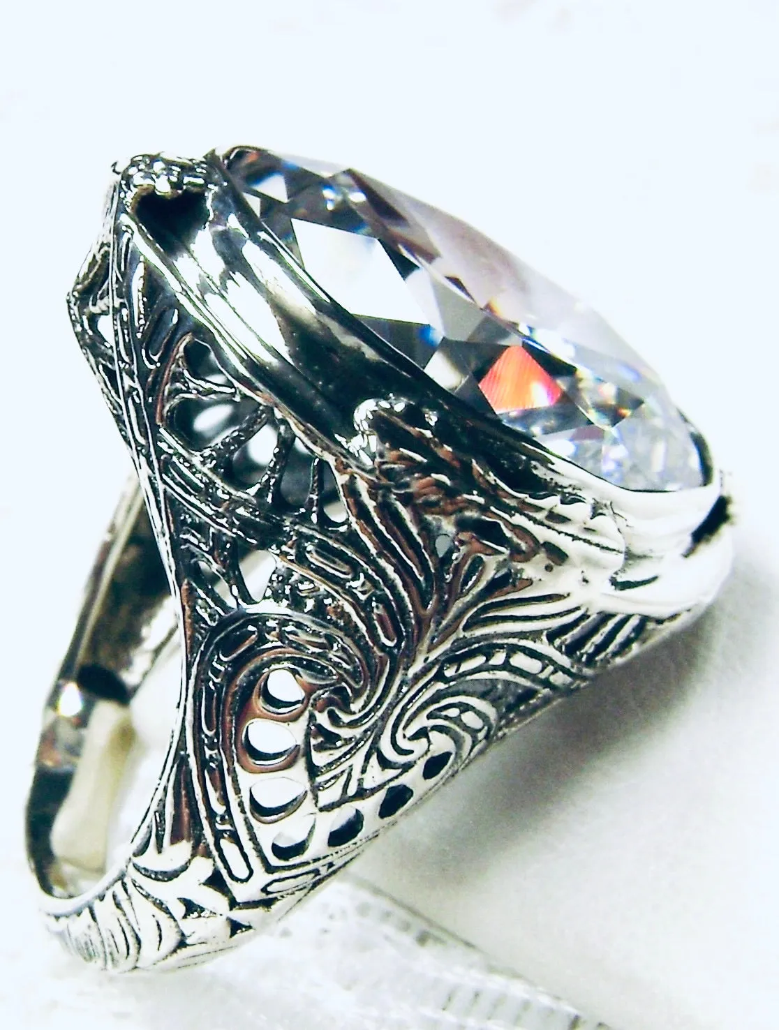 White CZ Ring, Size 7, Large Oval Ring, Victorian Jewelry Design#D2 - Ready to Ship