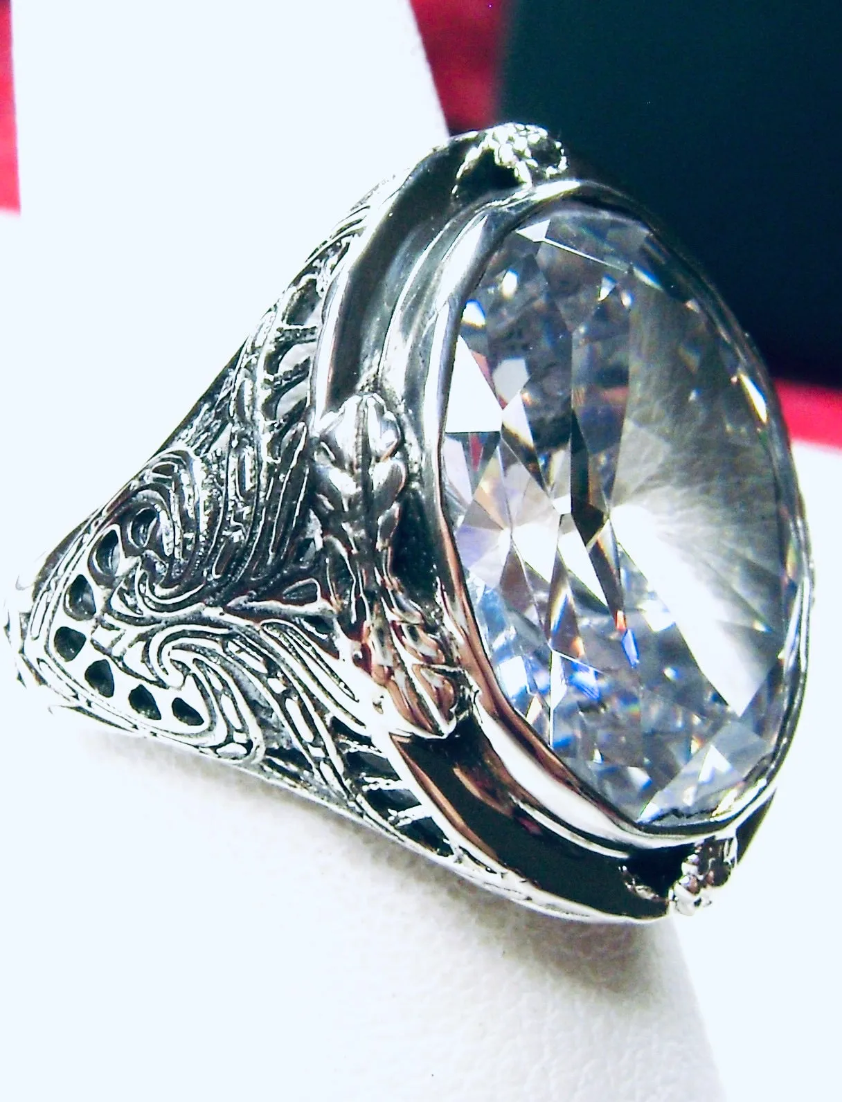 White CZ Ring, Size 7, Large Oval Ring, Victorian Jewelry Design#D2 - Ready to Ship