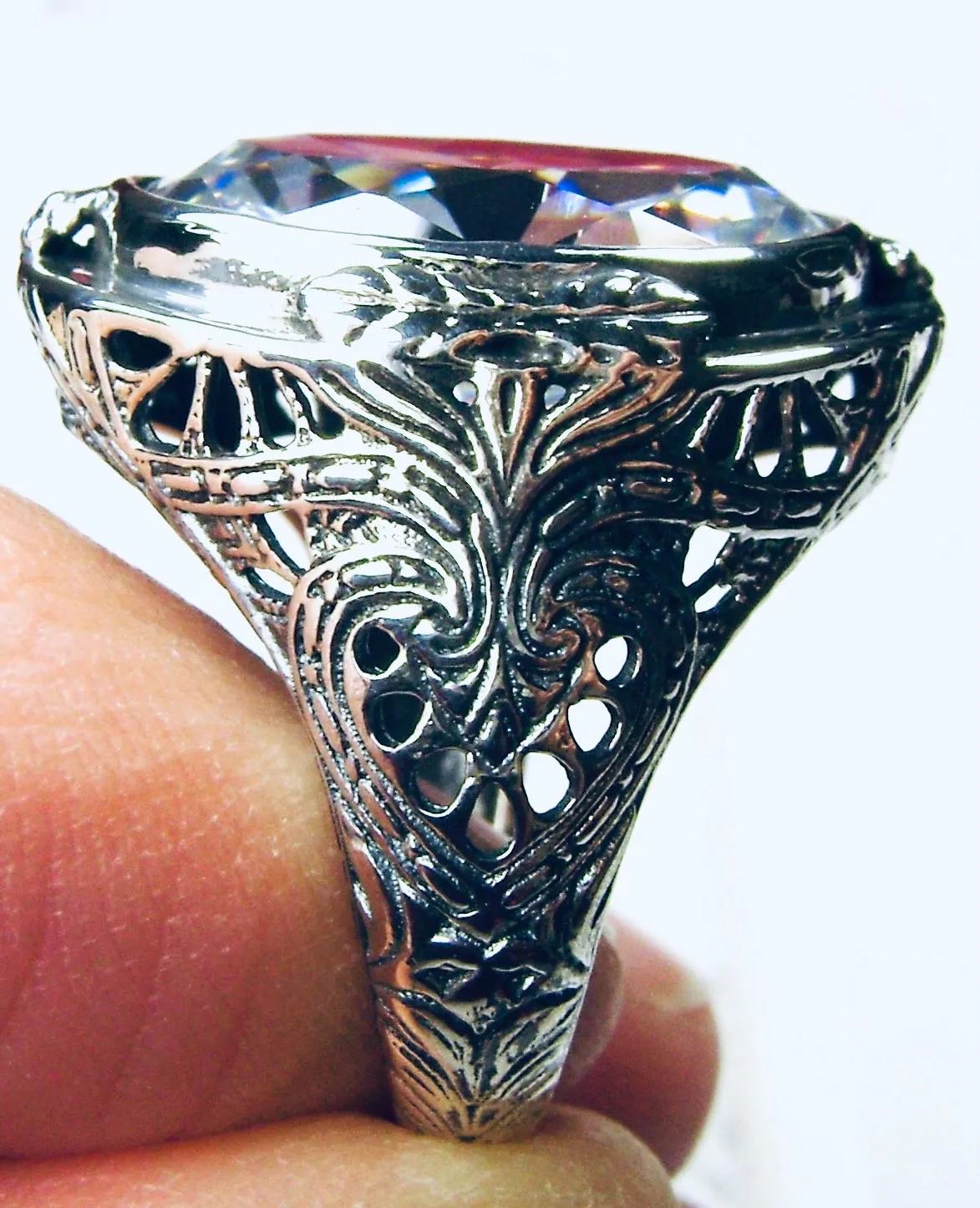 White CZ Ring, Size 7, Large Oval Ring, Victorian Jewelry Design#D2 - Ready to Ship