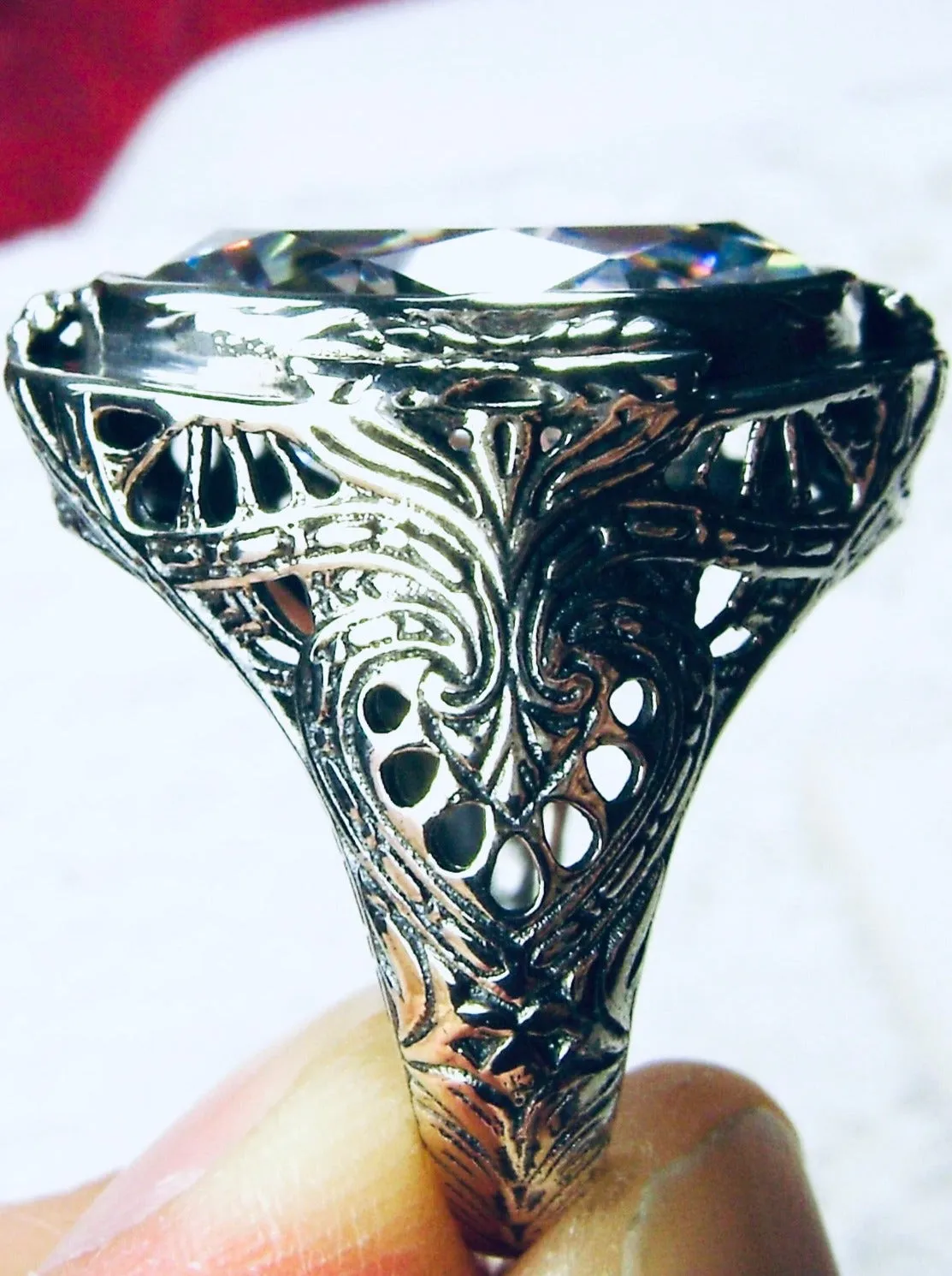 White CZ Ring, Size 7, Large Oval Ring, Victorian Jewelry Design#D2 - Ready to Ship