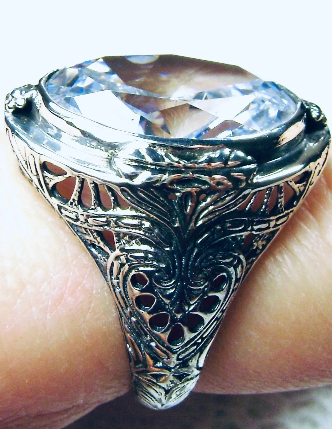 White CZ Ring, Size 7, Large Oval Ring, Victorian Jewelry Design#D2 - Ready to Ship