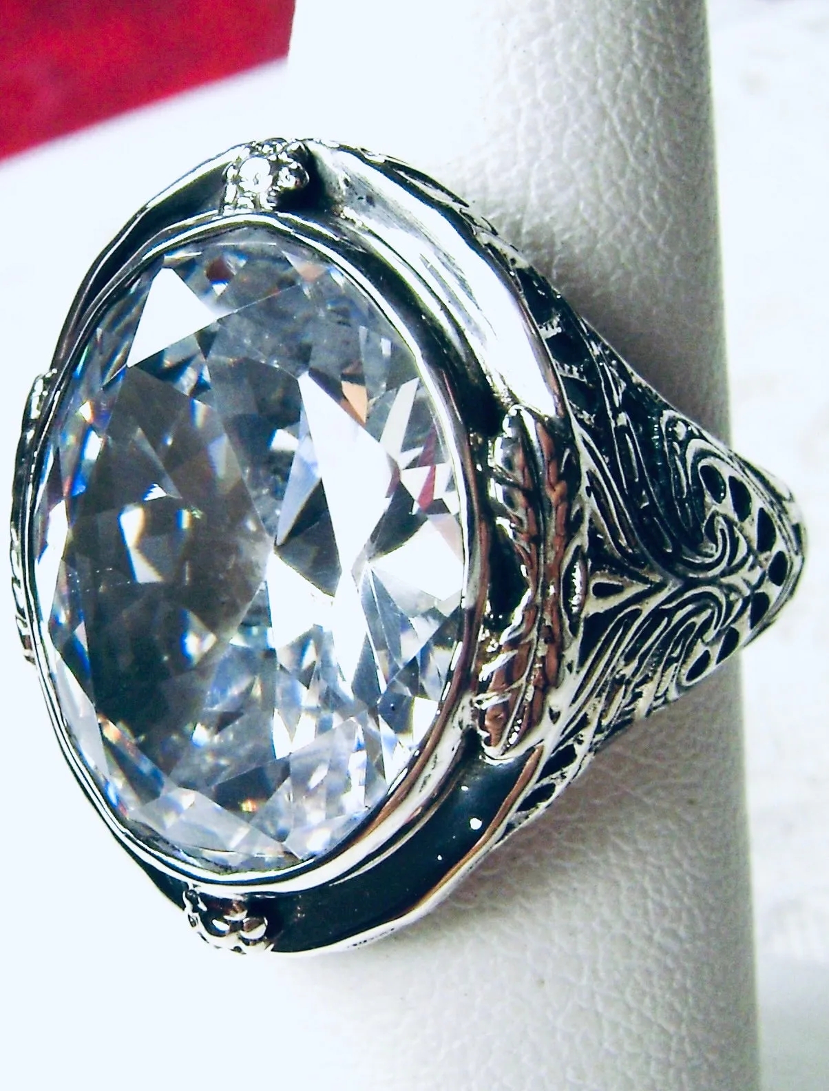White CZ Ring, Size 7, Large Oval Ring, Victorian Jewelry Design#D2 - Ready to Ship