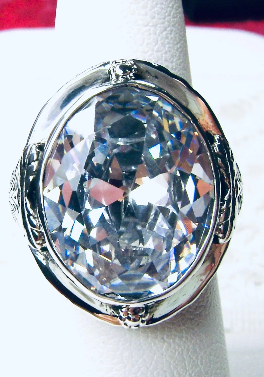White CZ Ring, Size 7, Large Oval Ring, Victorian Jewelry Design#D2 - Ready to Ship