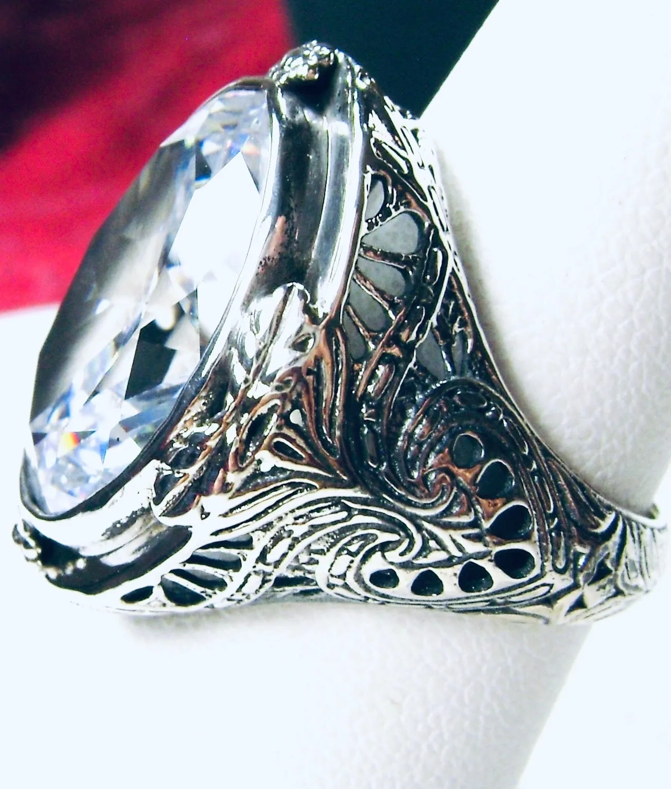 White CZ Ring, Size 7, Large Oval Ring, Victorian Jewelry Design#D2 - Ready to Ship