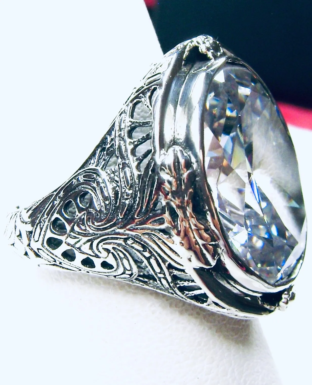 White CZ Ring, Size 7, Large Oval Ring, Victorian Jewelry Design#D2 - Ready to Ship