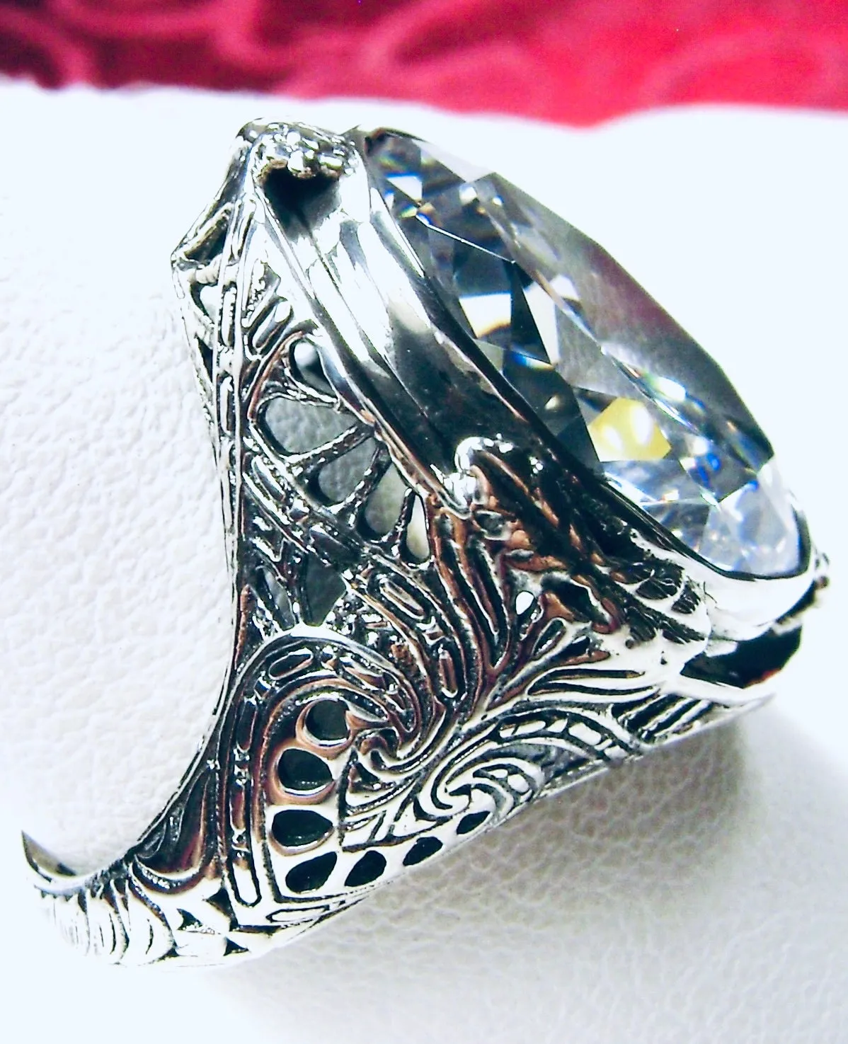 White CZ Ring, Size 7, Large Oval Ring, Victorian Jewelry Design#D2 - Ready to Ship