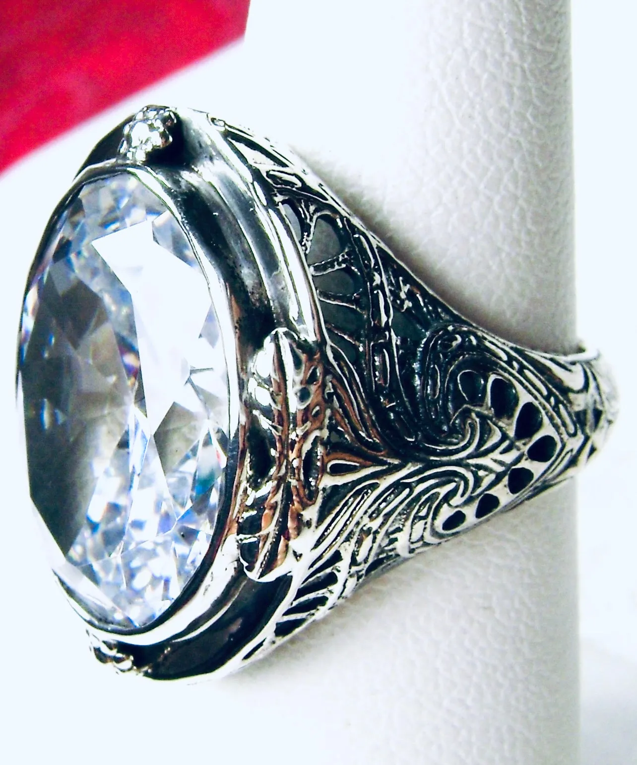 White CZ Ring, Size 7, Large Oval Ring, Victorian Jewelry Design#D2 - Ready to Ship