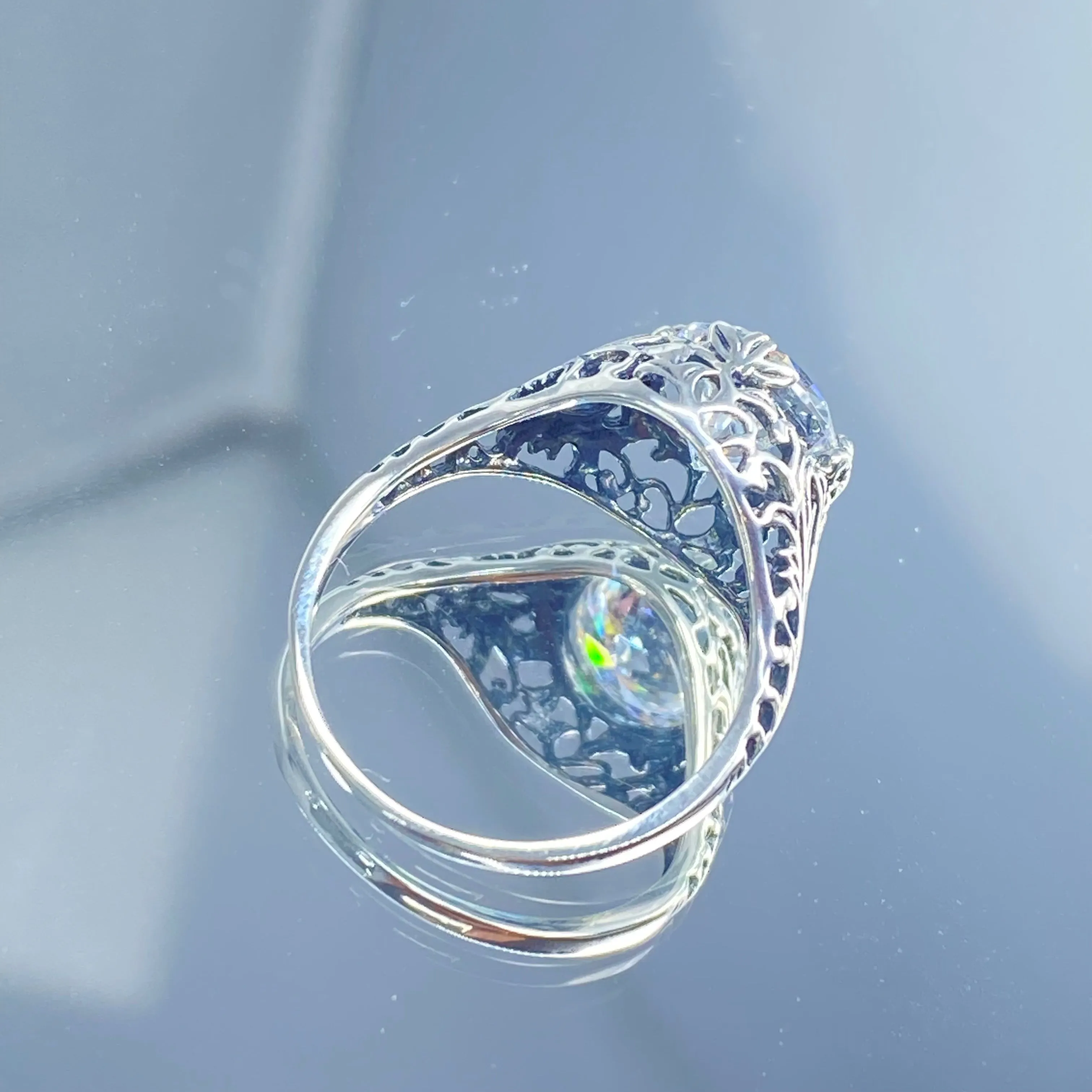 White Gem Ring, Cubic Zirconia, Natural Topaz, or Moissanite, Victorian Jewelry #D198
