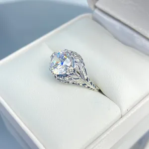White Gem Ring, Cubic Zirconia, Natural Topaz, or Moissanite, Victorian Jewelry #D198