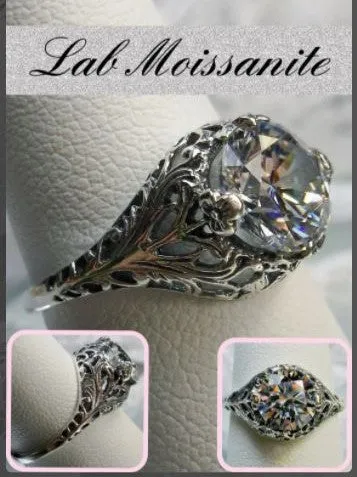 White Gem Ring, Cubic Zirconia, Natural Topaz, or Moissanite, Victorian Jewelry #D198