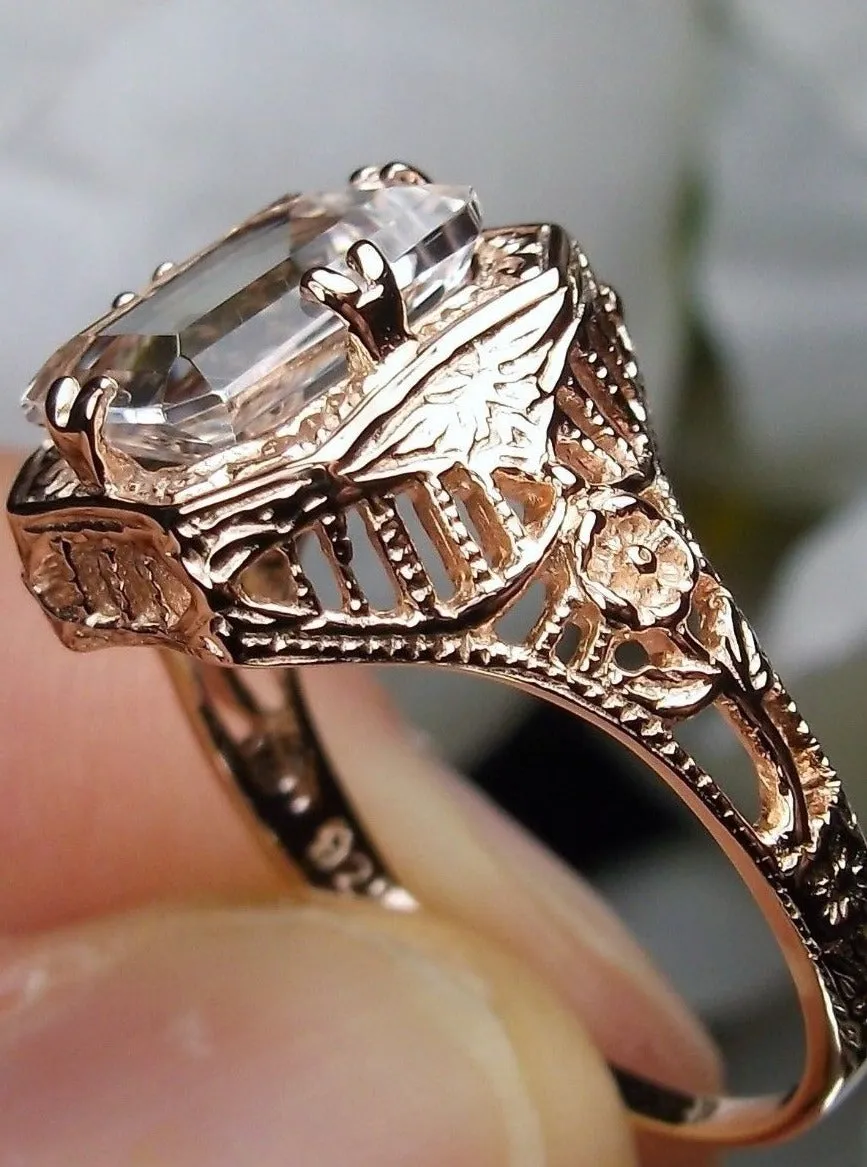 White Topaz Ring, 14K or 10K Gold, Lovely Rectangle Edwardian Jewelry #D148