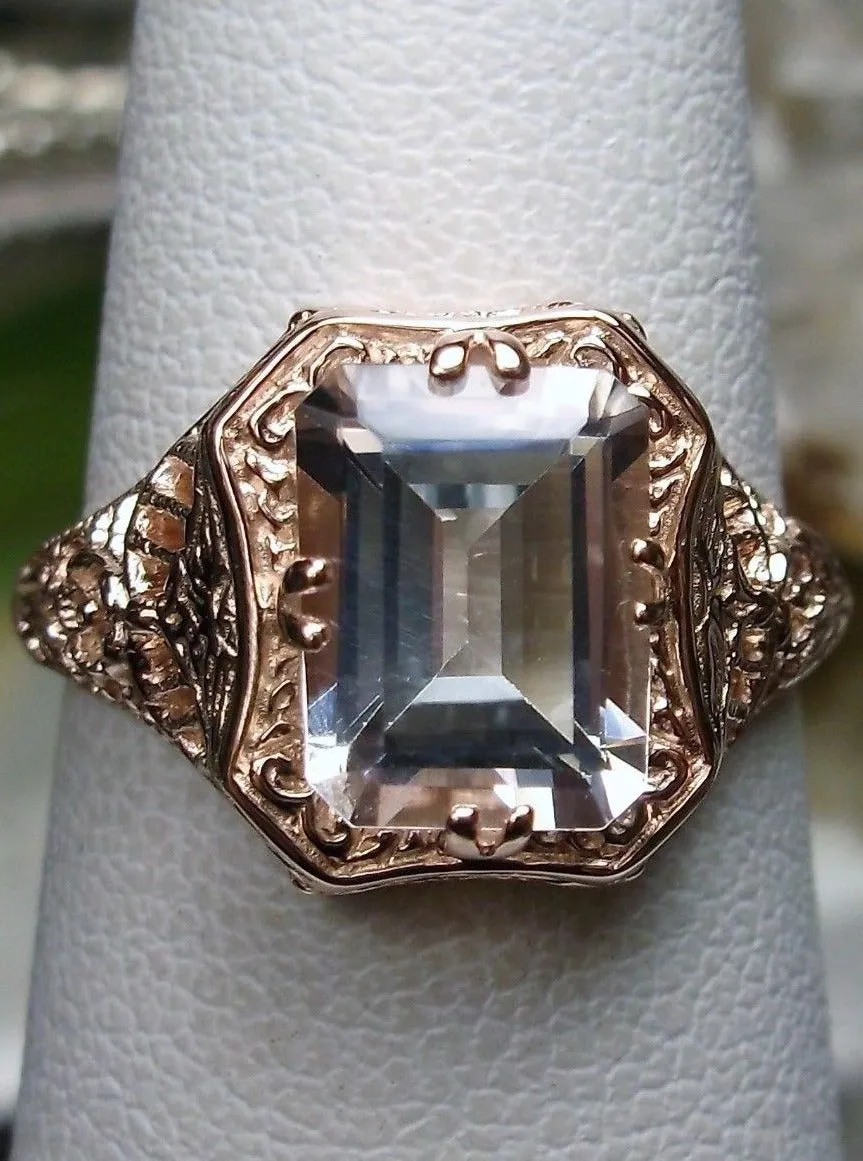White Topaz Ring, 14K or 10K Gold, Lovely Rectangle Edwardian Jewelry #D148